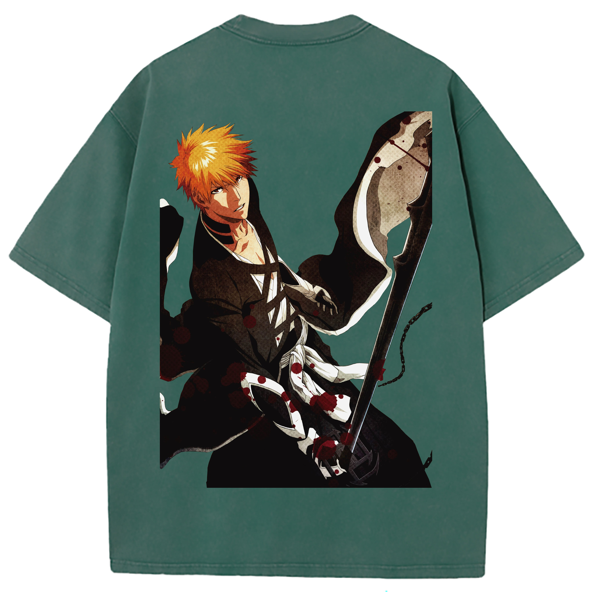 （画像用） ブリーチ 黒崎一護（くろさき いちご）BLEACH Kurosaki Ichigo 綿100% ヴィンテージ風 半袖Tシャツ（背面プリント）